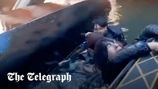 Venice tourists capsize gondola after taking selfie [upl. by Adiaj12]