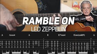 Led Zeppelin  Ramble On Acoustic Guitar lesson with TAB [upl. by Valina526]