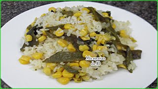 ARROZ BLANCO CON RAJAS POBLANAS Y ELOTE  RECETA DE ARROZ A LA POBLANA [upl. by Atter]