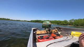 1953 Johnson QD14A Outboard Motor on Aerocraft P12 with Remote Controls [upl. by Xirdnek]