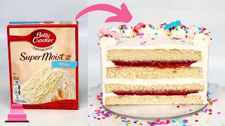 Cake Mix Hack Recipe Super Easy Vanilla Cake [upl. by Anelys]