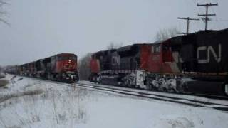 Canadian National Railway trains meet on a cold winter day [upl. by Mad]