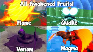 ALL REWORK AWAKENED FRUITS DAMAGE AND SHOWCASE in King Legacy Update 48 [upl. by Eirrehs909]