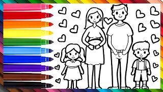 Family Drawing Coloring Painting For Children  How to Draw Family [upl. by Gora]