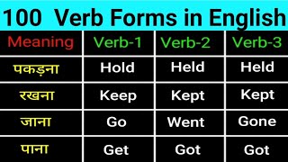 100 Verb Forms in English grammar V1 V2 V3  V1 V2 V3 Verbs List  Verbs V1 V2 V3 [upl. by Kumler]