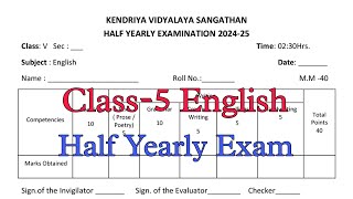 Class5 English Half Yearly Exam Question Paper  Term1 Session 202425 PM Shri Kendriya Vidyalaya [upl. by Adnohsirk301]