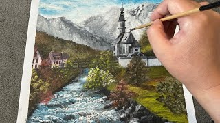 Landscape painting‘Streams in the sun’  painting tutorials step by step [upl. by Sophie408]