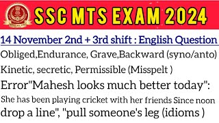 SSC MTS 14 November 2nd 3rd shift English analysis SSC MTS today English analysis English review [upl. by Kcajyllib]