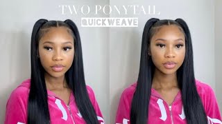 HOW TO Two Ponytail Half Up Half Down Quick Weave [upl. by Gherardi]