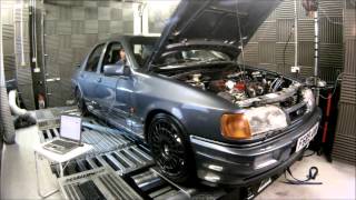 2wd Sierra Cosworth on T38 and Greys On the Dyno at Motorsport Developments In Blackpool Lancashire [upl. by Alim]