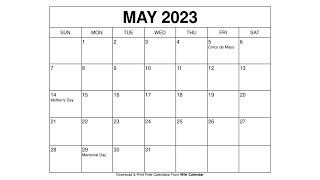 Free Printable May 2023 Calendar Templates With Holidays  Wiki Calendar [upl. by Leshia]