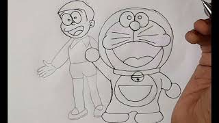 Nobita and dorimon art tutorial।। How to draw a nobita dorimon।। [upl. by Wendelin]