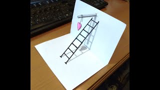 Easy 3D Drawing Ladder with Heart Illusion  3D Trick Art On Paper [upl. by Sihunn409]