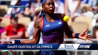 Coco Gauff loses an argument with the chair umpire and a match to Donna Vekic at the Paris Olympics [upl. by Namijneb]