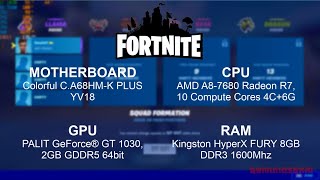 Fortnite Gaming Benchmark  Medium 1080p Settings  AMD A87680  GT 1030  8GB RAM [upl. by Boyt]