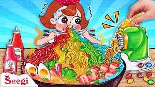 ASMR SEEGI Mukbang Rainbow Noodles  Korean Spicy Ramen  Stop Motion Paper  DIY Arts amp Crafts [upl. by Shanie791]