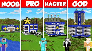 POLICE STATION BASE BUILD CHALLENGE  Minecraft Battle NOOB vs PRO vs HACKER vs GOD  Animation [upl. by Radnaxela]