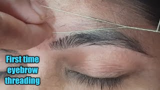 First time eyebrow threadingeyebrow threading tutorial step by stepeyebrow transformation eyebrow [upl. by Fadiman]