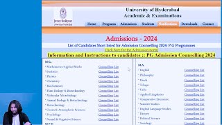 UNIVERSITY OF HYDERABAD PG ADMISSION COUNSELLING LIST 2024 hcu [upl. by Wain697]