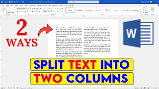 How To Split Text Into Two Columns In Word  Make two columns in Word [upl. by Therron]