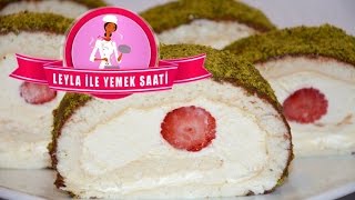 Beyaz Pandispanyalı  Çilekli Rulo Pasta Tarifi  Weisse Biskuit Rolle mit Erdbeeren [upl. by Nathan]