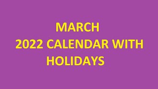 March 2022 Calendar with Holidays Festivals amp Observances  March Ka Calendar  Calendarbuzz [upl. by Hedvah]