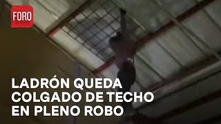 Capturan a ladrón que quedó colgado de techo de bodega en pleno robo  Las Noticias [upl. by Merce]