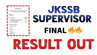 JKSSB SUPERVISOR FINAL RESULT 🔥🔥🔥🔥 FINAL CUTOFF [upl. by Noral]