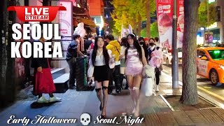 Live Korea Seoul 🎃 Early Halloween 💀 Hongdae Night Street Walking Tour  Korea Night Scenes [upl. by Eugeniusz975]