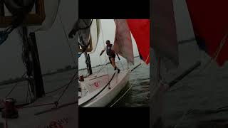 Spinnaker hoist and drop shorthanded asymmetrical sailing spinnaker sailboat [upl. by Assilana]