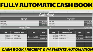 How to Make fully automatic Cash Book  Receipt and Payment Details automation in Excel [upl. by Milks241]