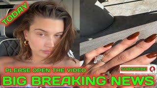 RING THE ALARM Hailey Bieber reveals massive diamond ‘mom’ ring and long pointy nails in new photos [upl. by Elbag942]