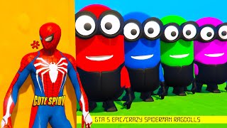 GTA 5 Epic Ragdolls  RED SPIDERMAN VS RED MINION VS GREEN MINION Euphoria PhysicsFunny Fails [upl. by Alarise773]