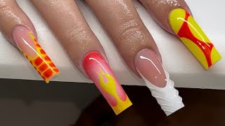 Long Multi Nail Art French Acrylic Nails [upl. by Munniks]