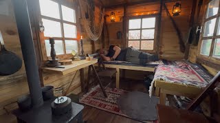 Caught in a Heavy Rain Snow and Hail – 8 Days in Tiny House– Off the Grid [upl. by Arhna588]