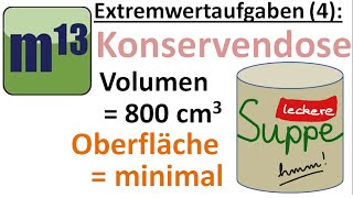 Extremwertaufgaben 4 Zylinder mit minimaler Oberfläche bei gegebenem Volumen [upl. by Danelle]