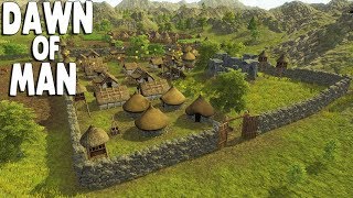 DAWN OF MAN Ep 09  STONE FORTRESS WALLS amp BATTLE  Prehistoric City Building Survival Gmaeplay [upl. by Salkcin]