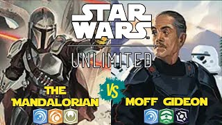 The Mandalorian VS Moff Gideon Starter deck  Star Wars Unlimited Gameplay [upl. by Ellebasi]