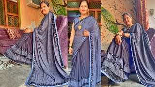 Black frill saree💕low waste saree draping videosaree tutorial black colour saree draping video [upl. by Haramat]