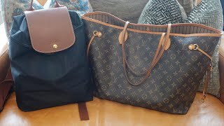 SWITCHING LOUIS VUITTON NEVERFULL TO LONGCHAMP LE PLIAGE BACKPACK ZOOMONI ORGANIZER  lisettejanae [upl. by Strauss]