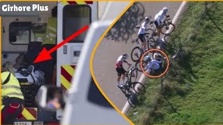 Julian Alaphilippe crash  Alaphilippe taken into ambulance with dislocated shoulder [upl. by Slavin]