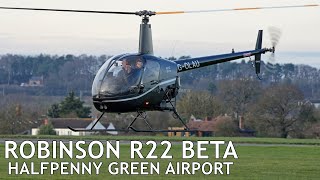 Robinson R22 Beta helicopter  Start up takeoff and landing [upl. by Whitnell86]