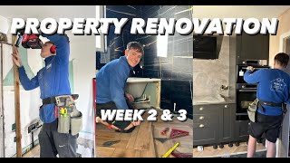 Joinery Vlog  Property Renovation Week 2 amp 3  Herringbone Flooring  Howdens Kitchen  Bathroom [upl. by Epner]