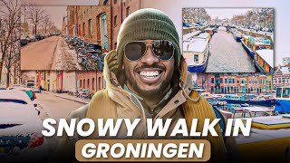 Snowy Netherlands ❄️☃️ walking tour  Groningen 4K netherlands walkingtour winter christmas [upl. by Llerud952]