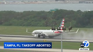 American Airlines plane blows tires on takeoff from Florida airport [upl. by Atiniuq]