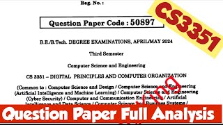 CS3351Digital Principal and Computer OrganizationQuestion paper with answer key 2024 [upl. by Ecinert]