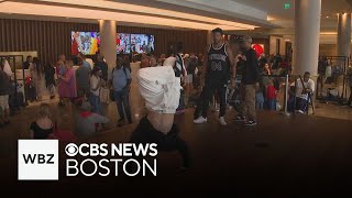 Team USA break dancer performs in the Seaport ahead of Olympics [upl. by Tobe795]