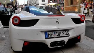 Ferrari 458 Italia white Sound  Start Up Revs Acceleration amp Combos Full HD [upl. by Aiello173]