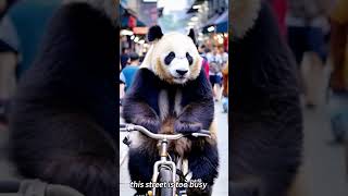 OMG A panda is riding a bicycle through a busy streetlearnchinesemandarinpanda [upl. by Nnyleve]