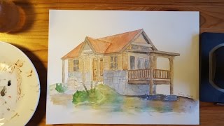 Drawing Tiny House  Pigment liner and watercolors [upl. by Rozek429]